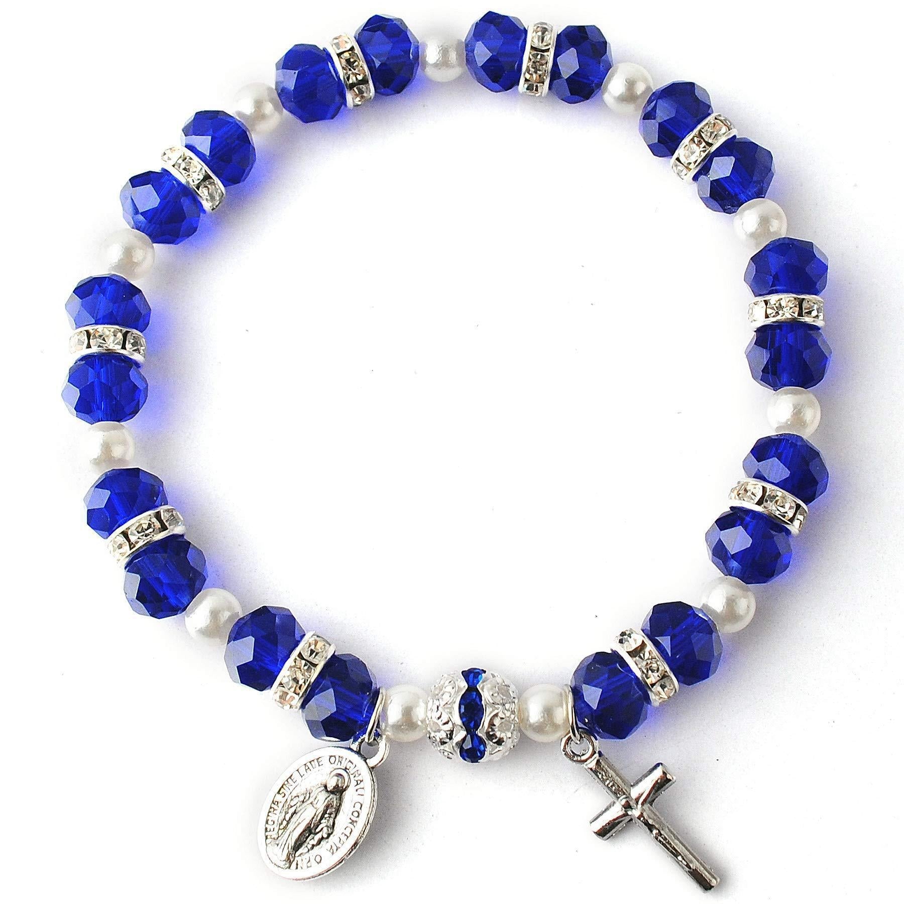 Christiandiscipleshop Crystal Beads Stretch Bracelet with Crucifix and Miraculous Medal