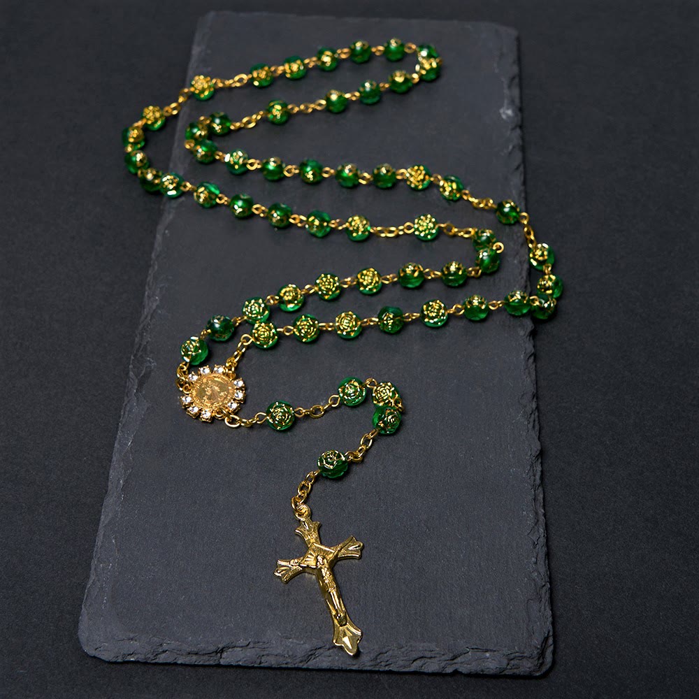 Christiandiscipleshop St. Benedict Medal & Crucifix of 8 mm Round Multicolor Acrylic Alloy Chain Rosary