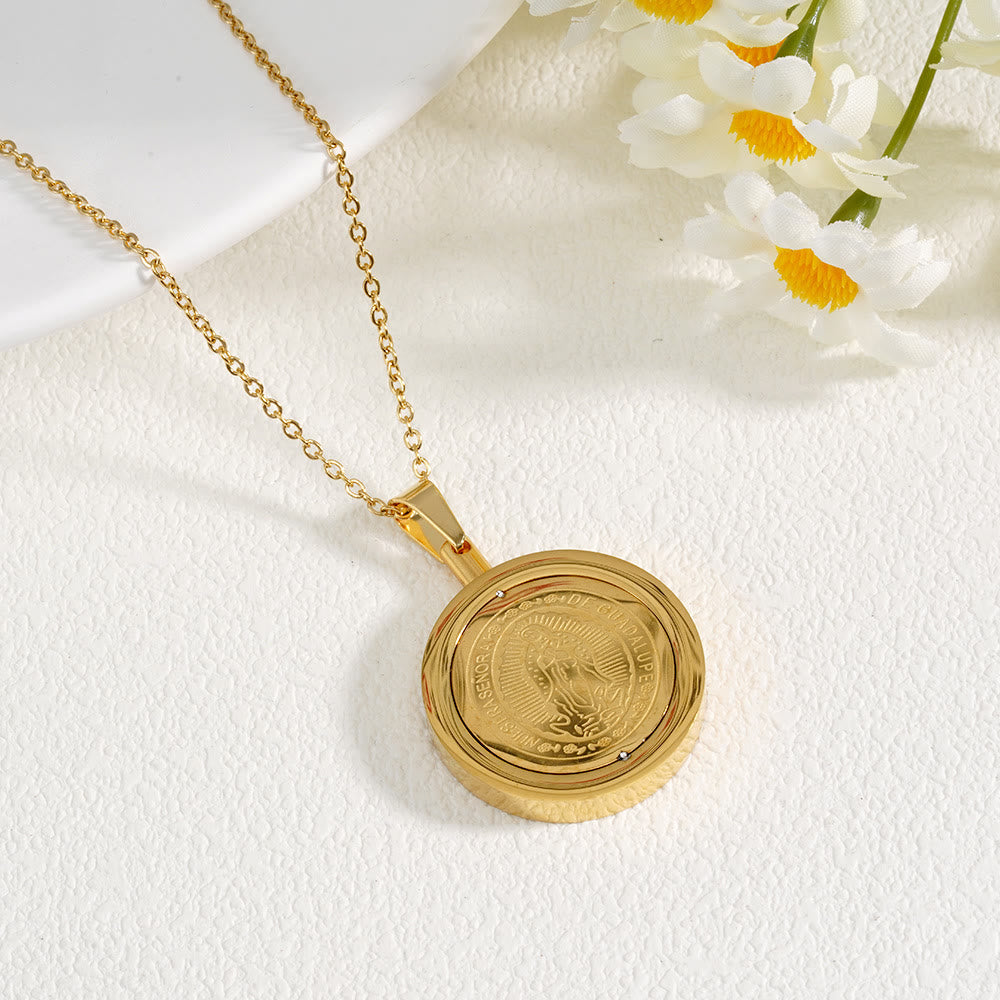 Christiandiscipleshop Gold Round Reversible Necklace: Our Lady and St. Benedict