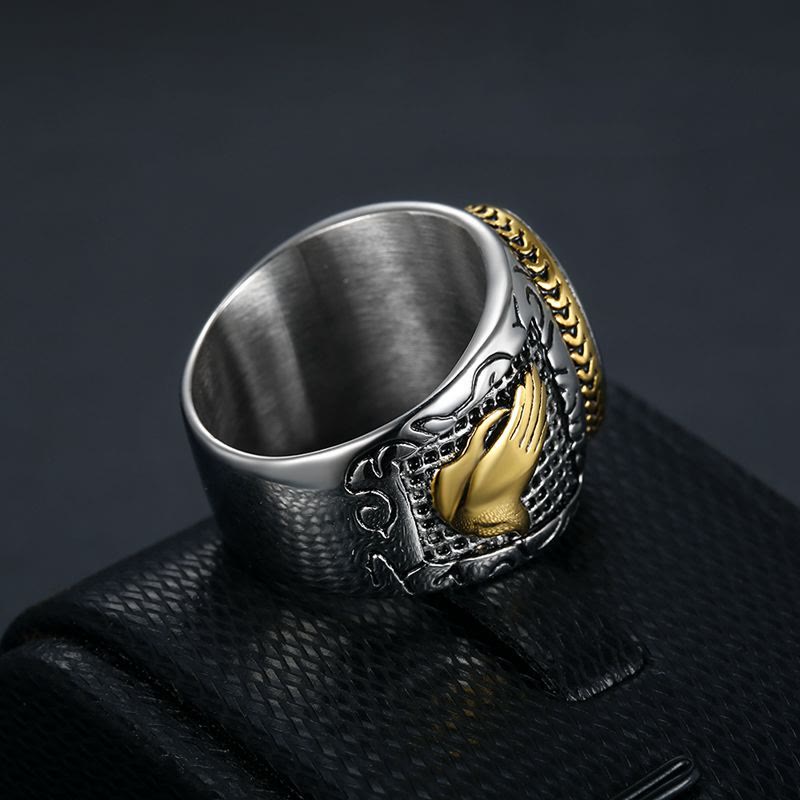 Christiandiscipleshop Retro Cross "Hand of God" Titanium Religion Ring