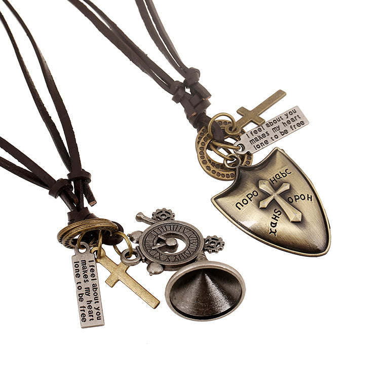 Christiandiscipleshop Cross Shield/Retro Horn Leather Necklace