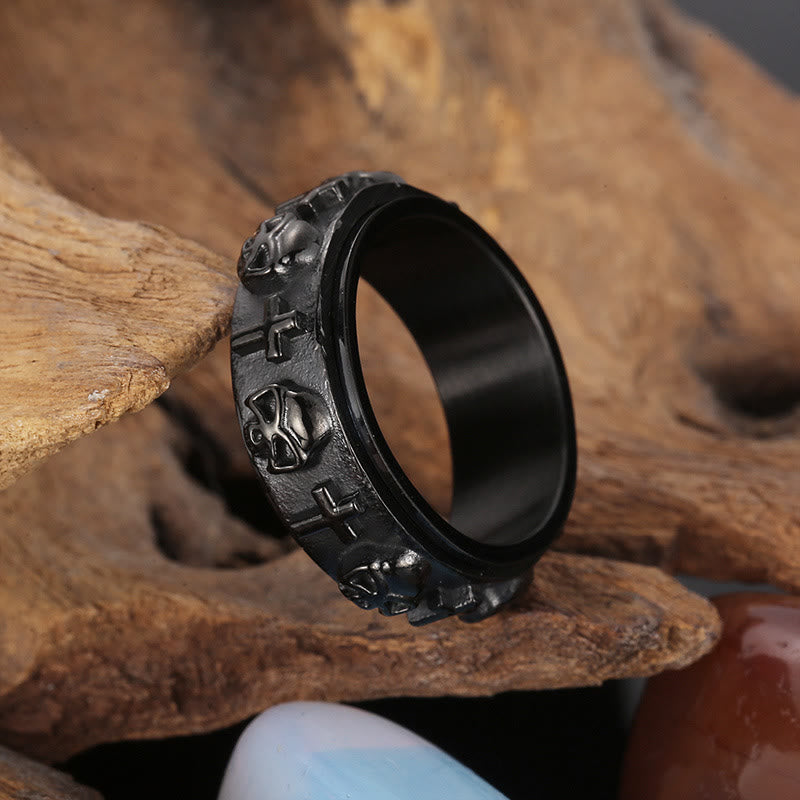 Christiandiscipleshop Rotatable Skull Head Cross Religion Ring
