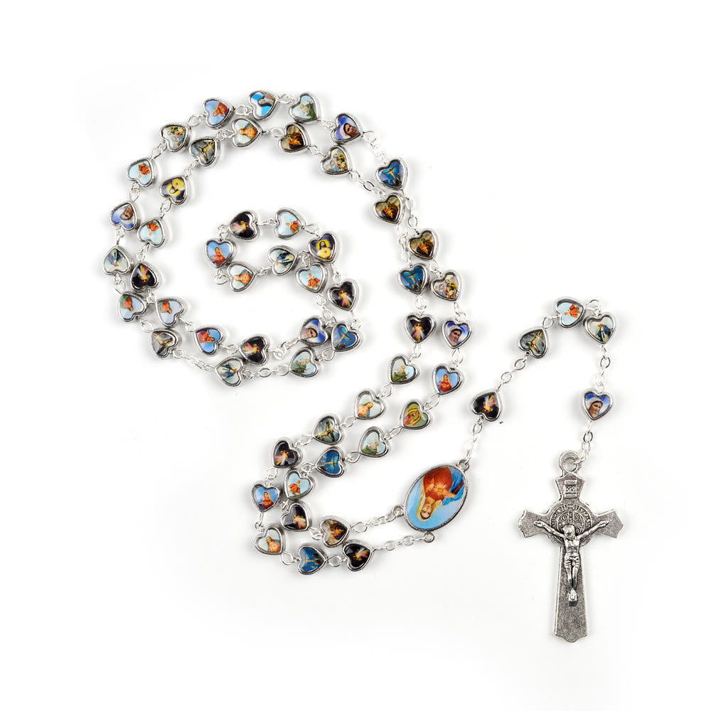 christiandiscipleshop Immaculate Heart of Mary & Crucifix of 9*8 mm Heart Multicolor Acrylic Alloy Chain Rosary