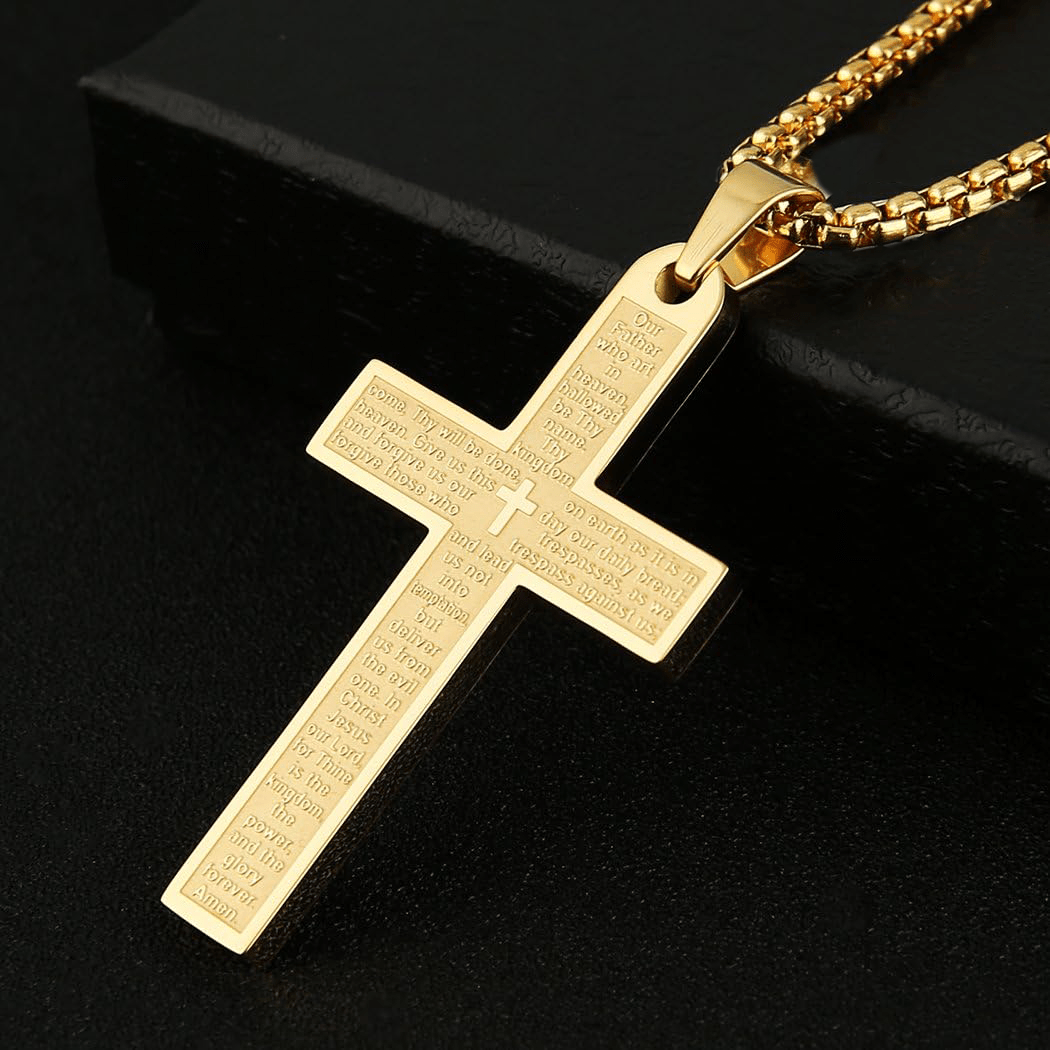 christiandiscipleshop Stainless Steel Lord's Prayer Pendant Cross Necklace