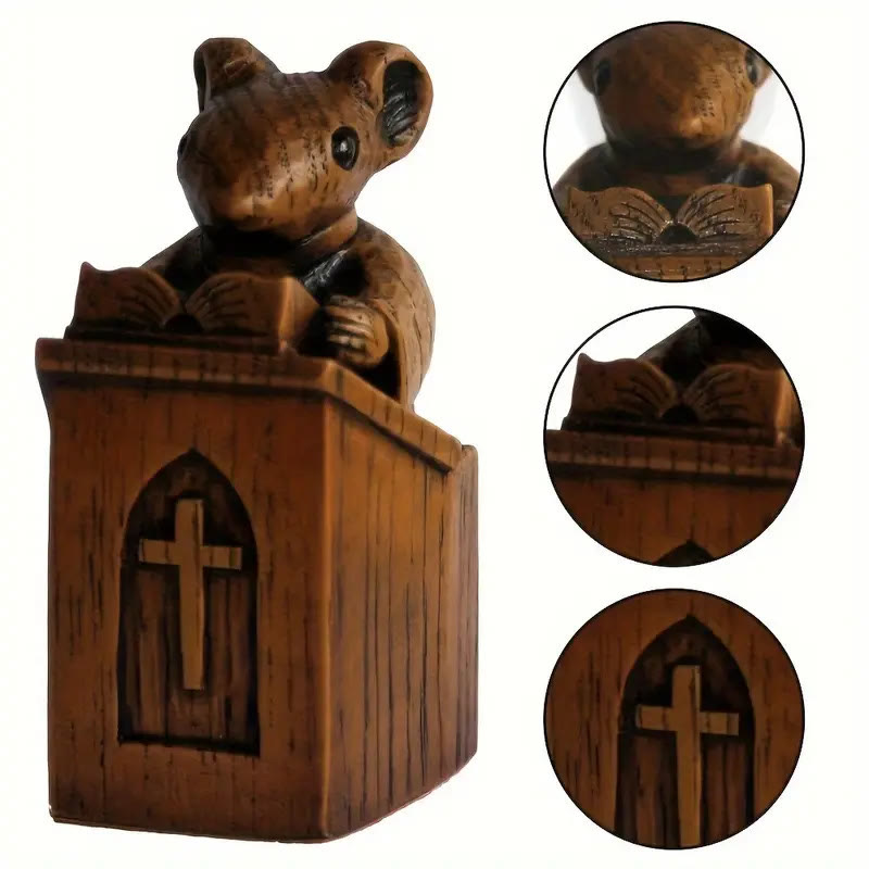 Christiandiscipleshop Rustic Vintage Style Brown Resin Church Mice Stereoscopic Desktop Ornaments