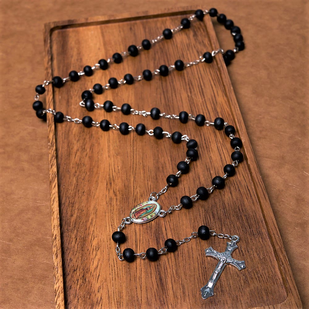 Christiandiscipleshop Our Lady of Guadalupe & Crucifix of 6 mm Round Multicolor Wood Alloy Chain Rosary