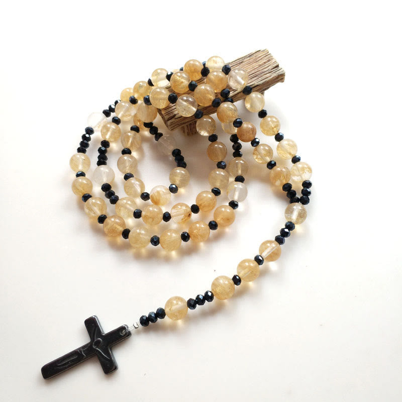 Christiandiscipleshop Crucifix 4.8 mm Round Gold Gem Nylon Cord Rosary