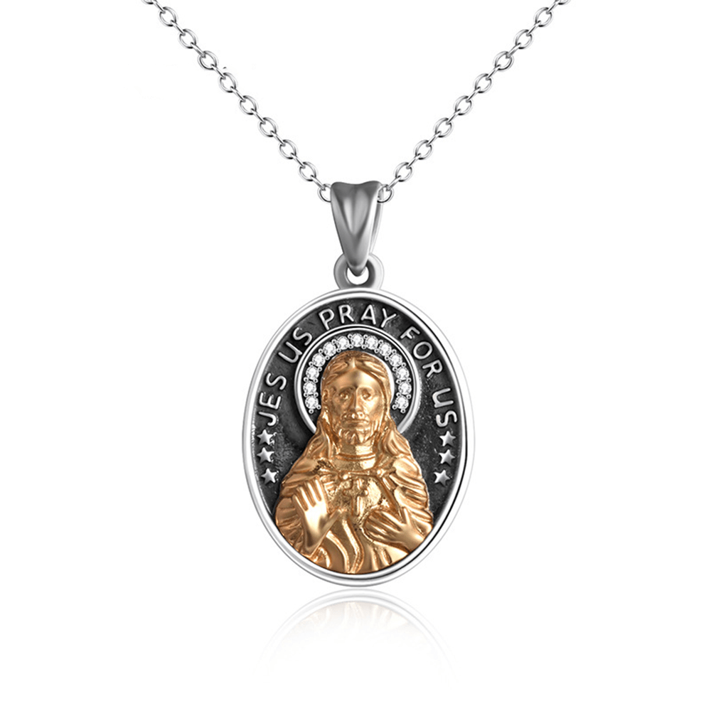 Christianartworkshop 925 Sterling Silver Jesus Sacred Heart Zircon-set Necklace