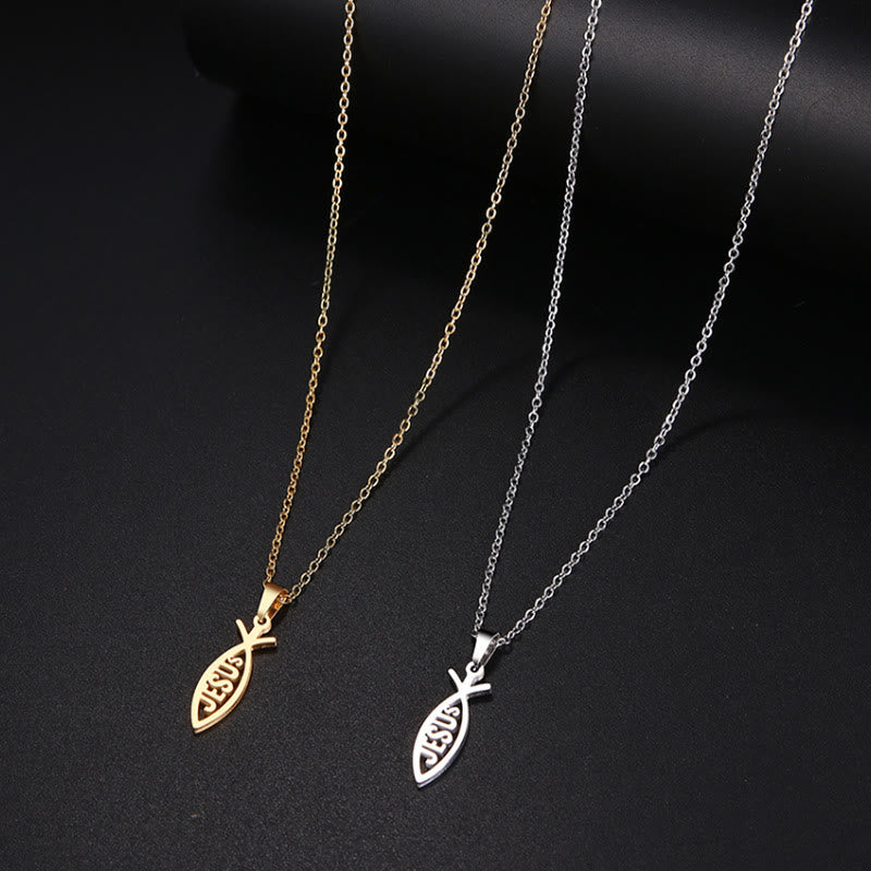 Christianartworkshop Chain Jesus Fish Shape Necklace