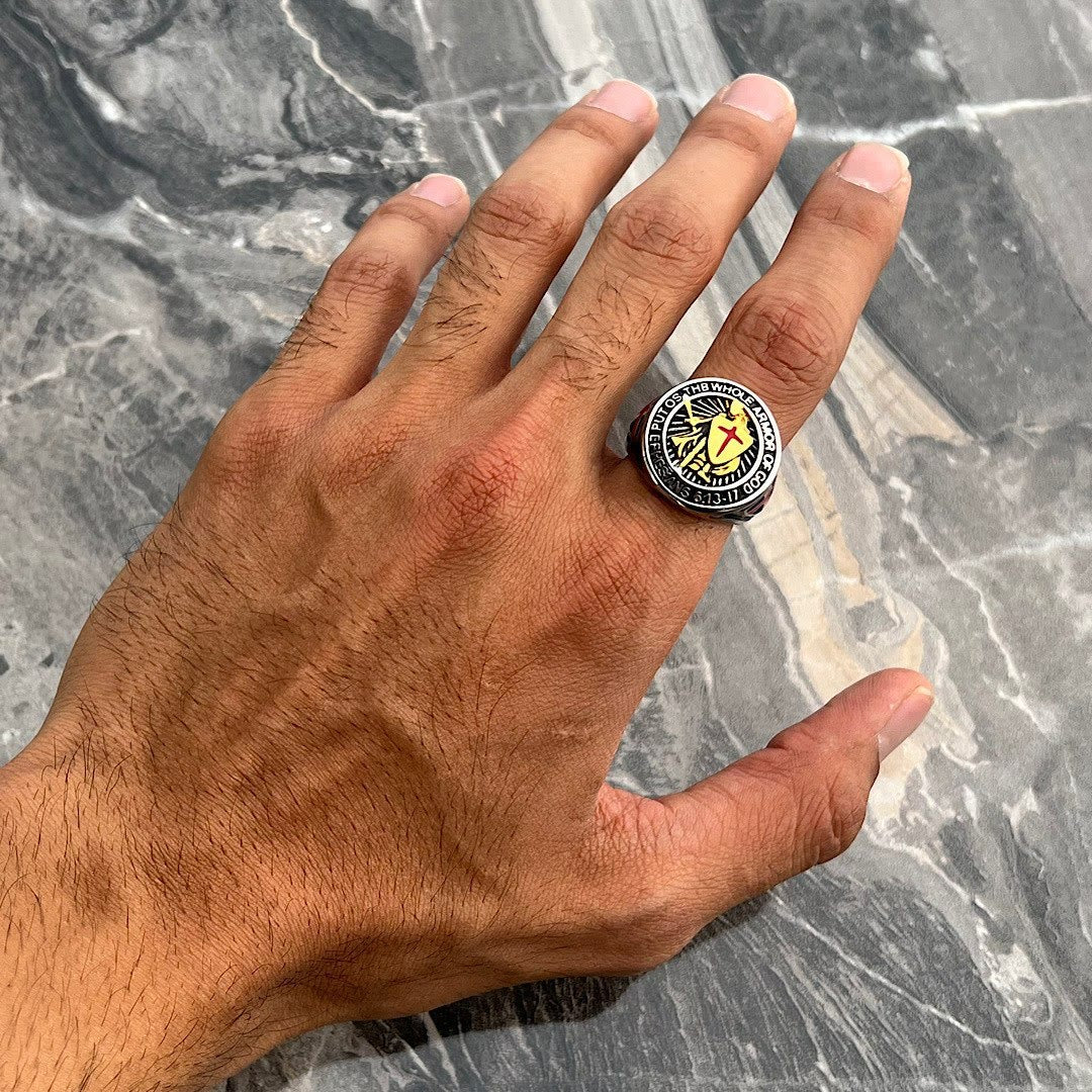 christiandiscipleshop Knight's Armor Shield Protection Titanium Ring