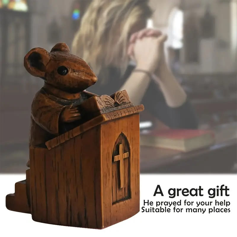 Christiandiscipleshop Rustic Vintage Style Brown Resin Church Mice Stereoscopic Desktop Ornaments