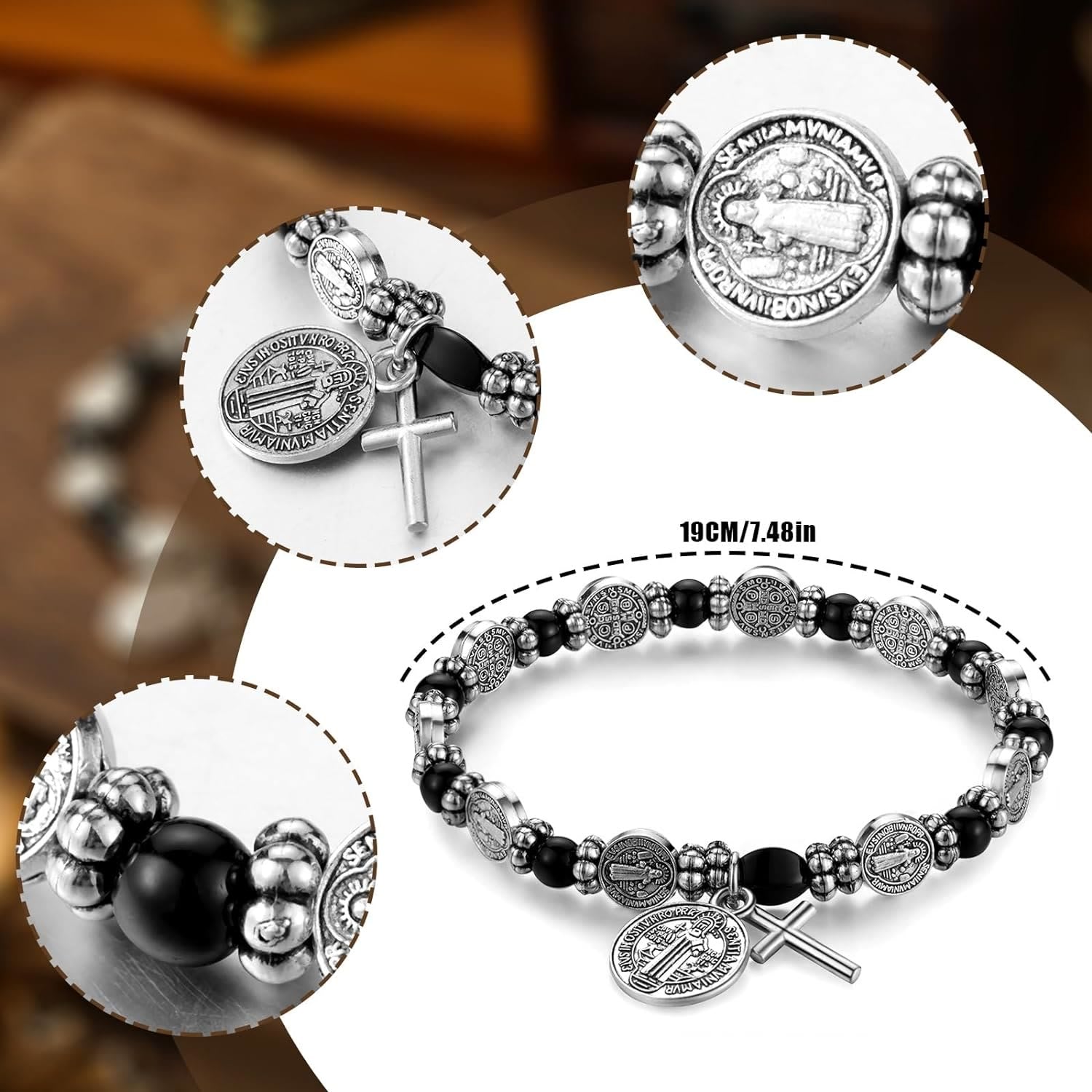 Christiandiscipleshop Silver St. Benedict Medal Rosary Bracelet