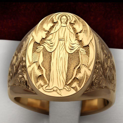 christiandiscipleshop Virgin Mary Blessing Badge Hand Engraved Religious Ring