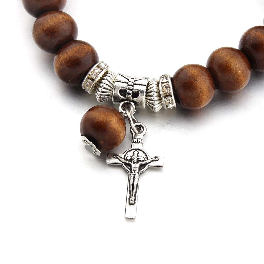 christiandiscipleshop Handmade Wooden Bead  Jesus Cross Bracelet