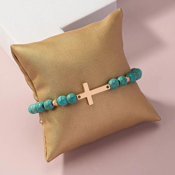 Christiandiscipleshop Natural Turquoise Christ Cross Bracelet