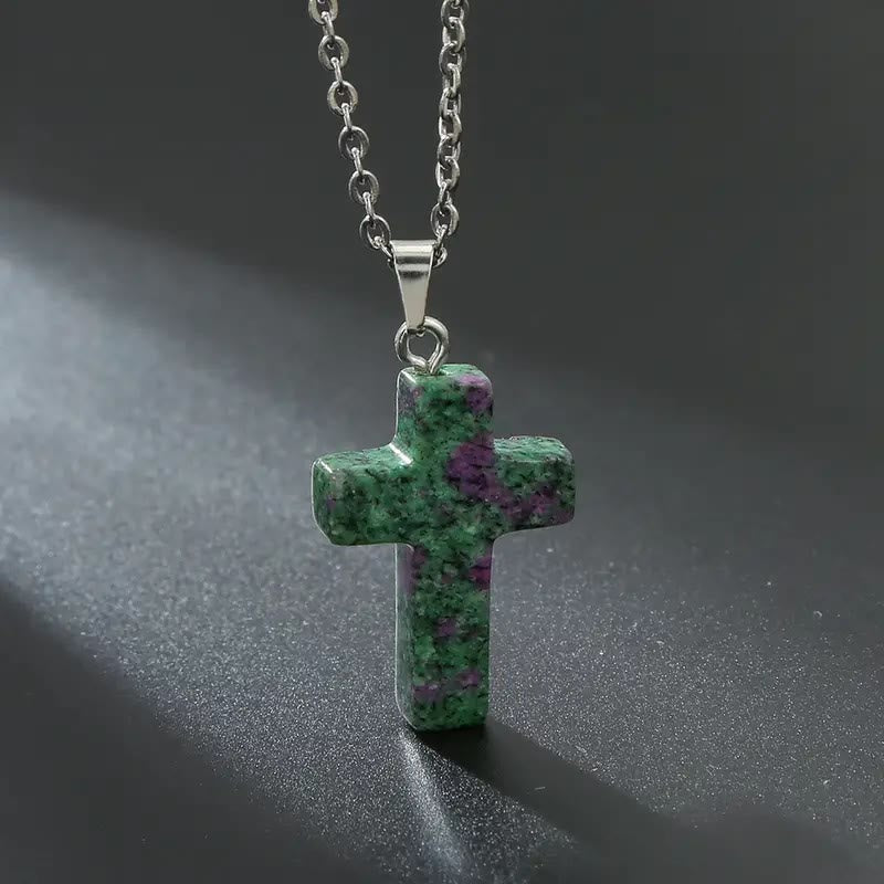 Christiandiscipleshop Natural Stone Cross Gemstone Pendant Necklace
