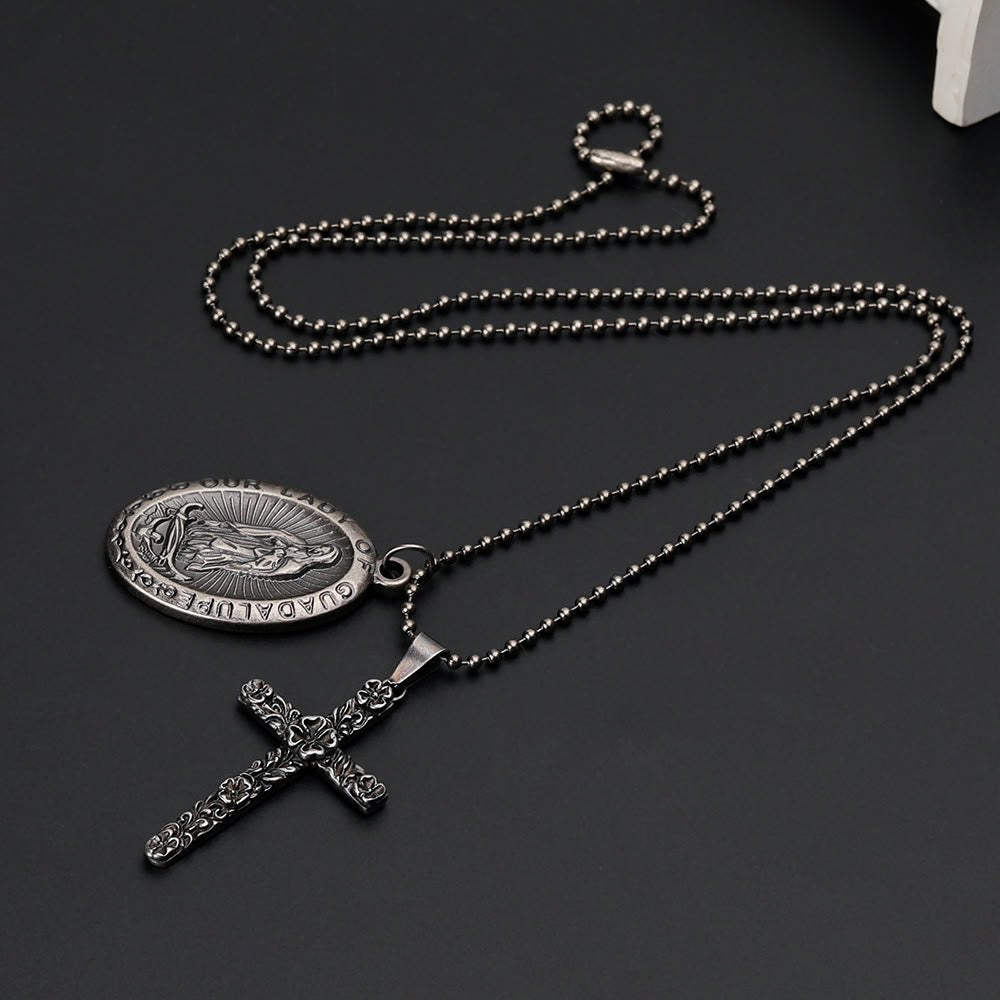 Christiandiscipleshop Our Lady of Guadalupe & Cross Exquisite Retro Titanium Necklace