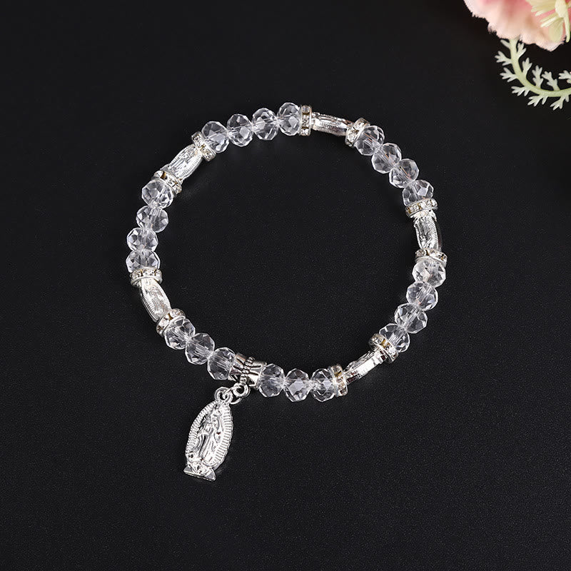 Christiandiscipleshop Clear Glass Bead Bracelet with Virgin Mary Pendant