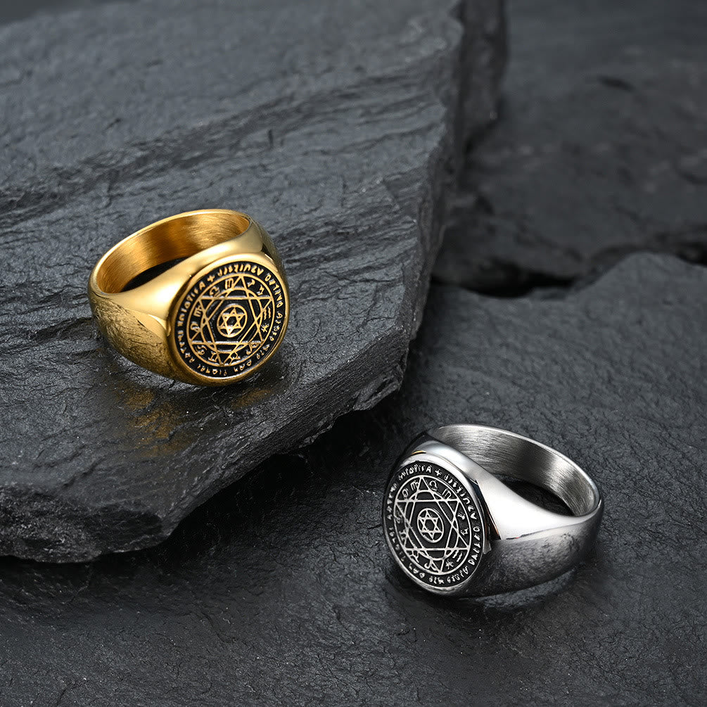 christiandiscipleshop Talisman Seal of Solomon Six-Pointed Star Constellation Rings Stainless Steel Band