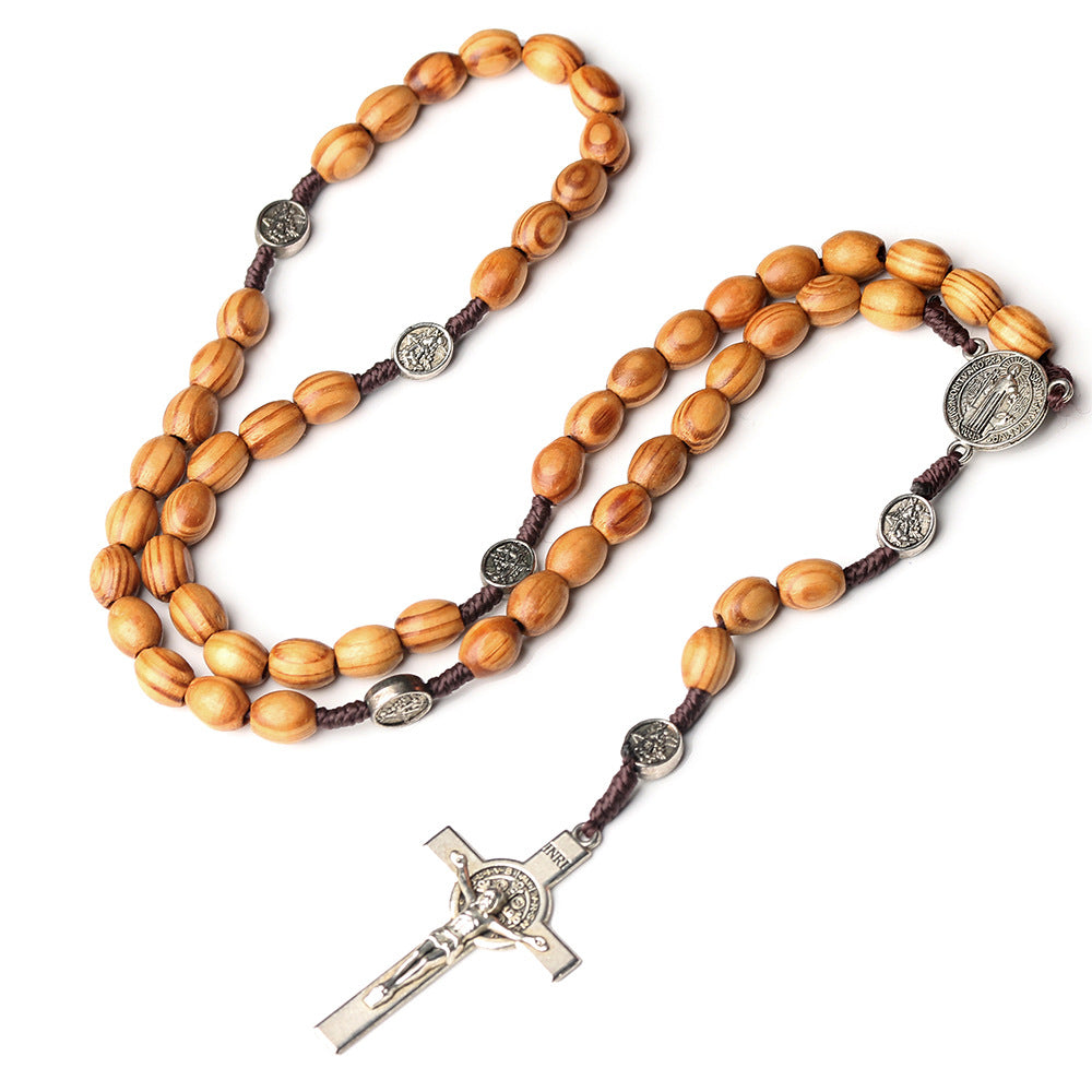 St. Benedict Natural Olive Wood Rosary with Crucifix