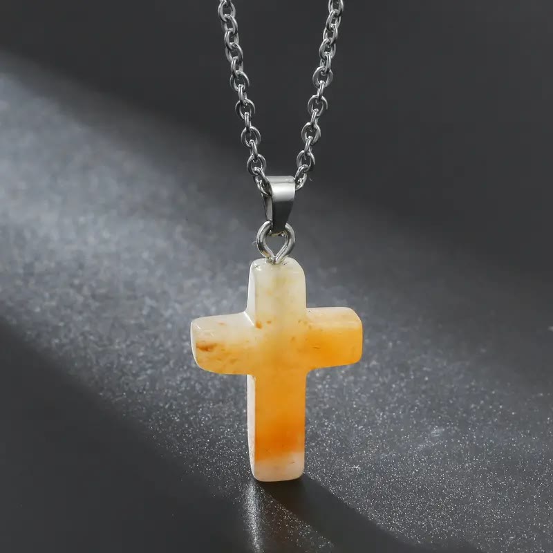 Christiandiscipleshop Natural Stone Cross Gemstone Pendant Necklace