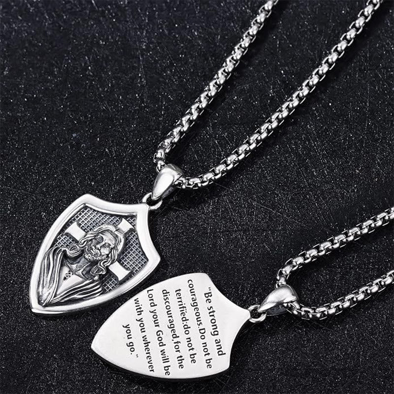 christiandiscipleshop Vintage Shield Patron Saint Jesus Necklace