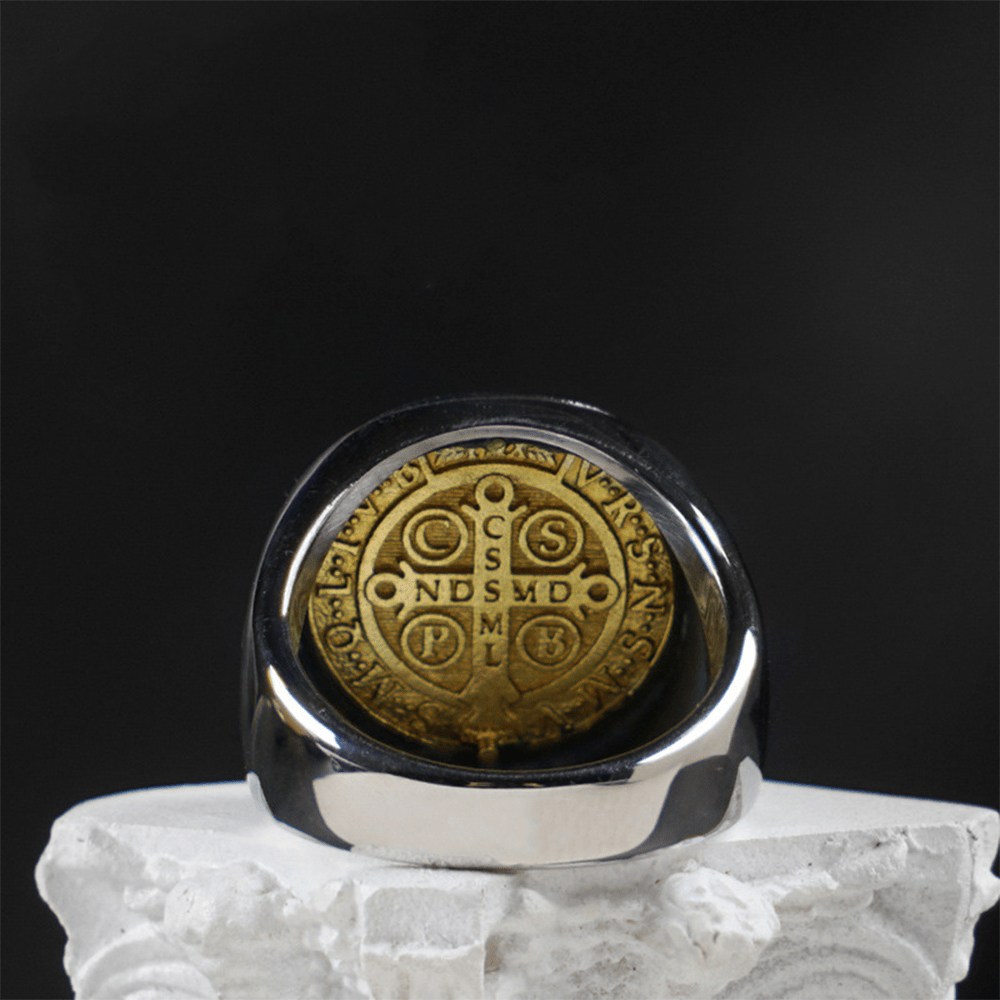 christiandiscipleshop Two Tone Catholic St. Benedict Medal Cross Ring