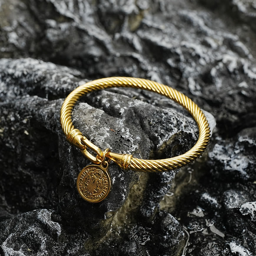 Christiandiscipleshop St. Benedict Twisted Cable Bangle Bracelet