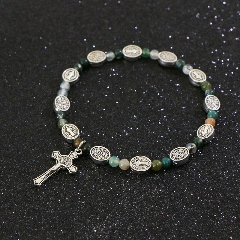Christianartworkshop Achat/Türkis St. Benedikt Kreuz Armband 