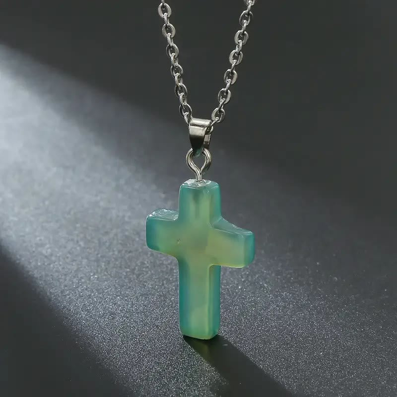 Christiandiscipleshop Natural Stone Cross Gemstone Pendant Necklace