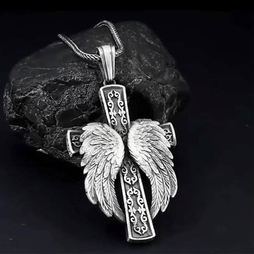 christiandiscipleshop Winged Cross Silver Pendant Christian Necklace