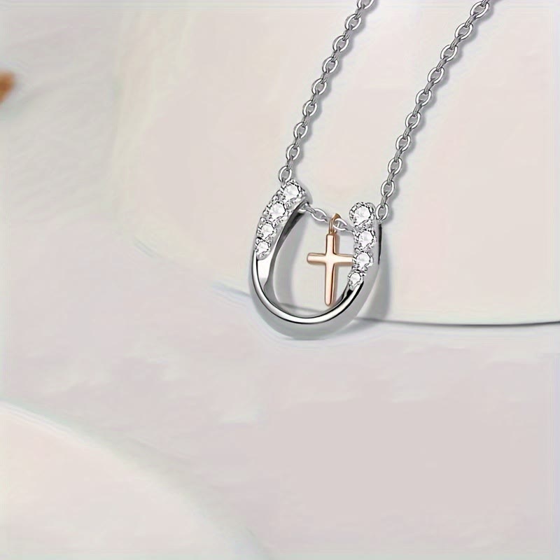 christiandiscipleshop Minimalist Style Hollow Horseshoe Cross Pendant Necklace