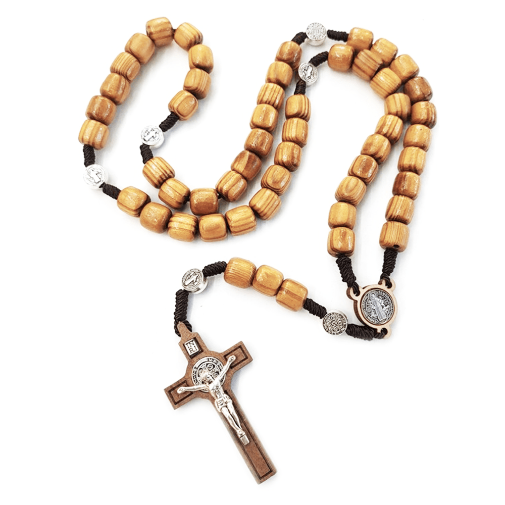 Crafted Natural Wood St. Benedict Crucifix Rosary