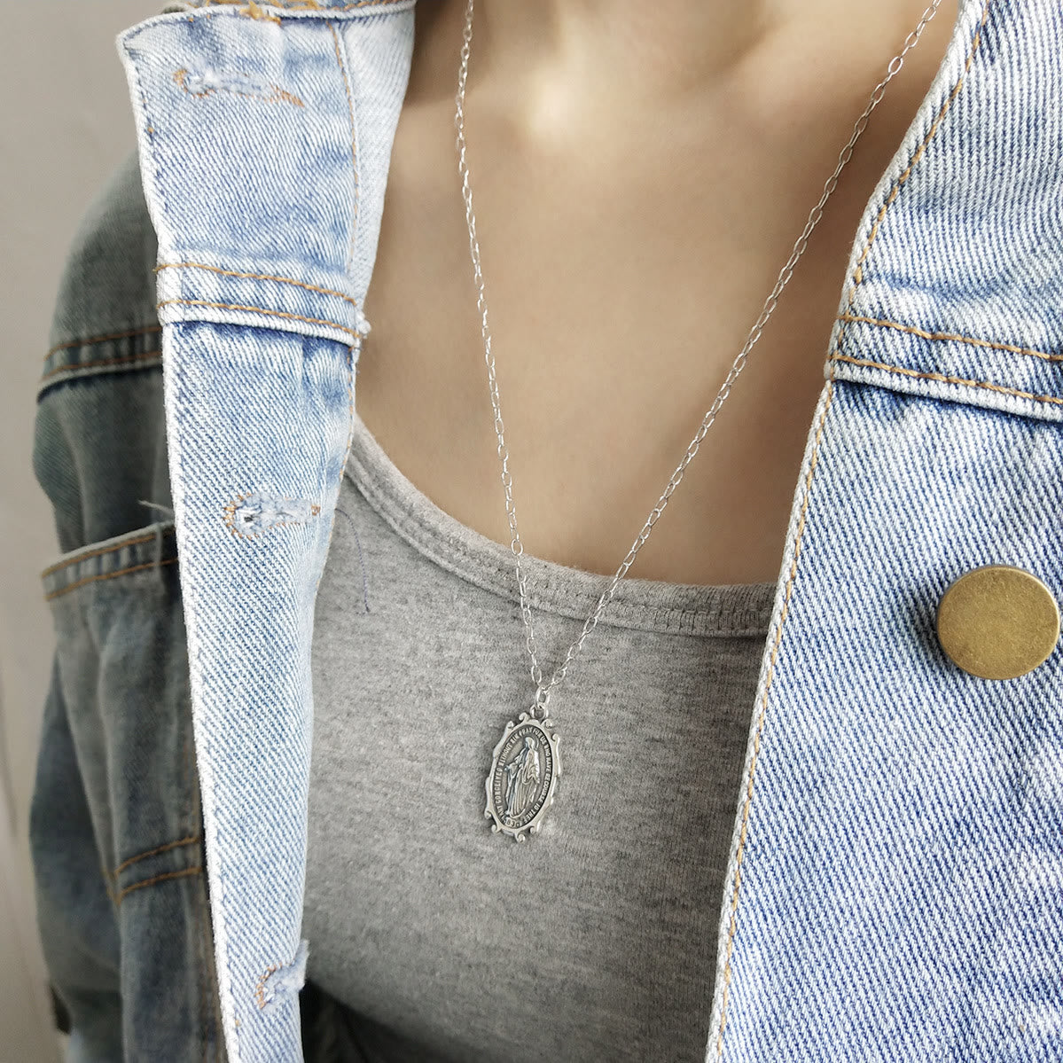 Christianartworkshop 925 Sterling Silver Virgin Mary Christ Prayer Necklace