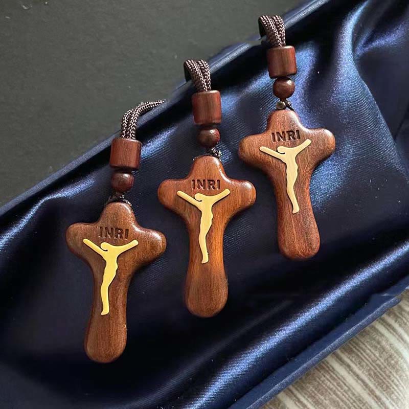 Christiandiscipleshop Rosewood Inlaid Boxwood Cross Pendant Necklace