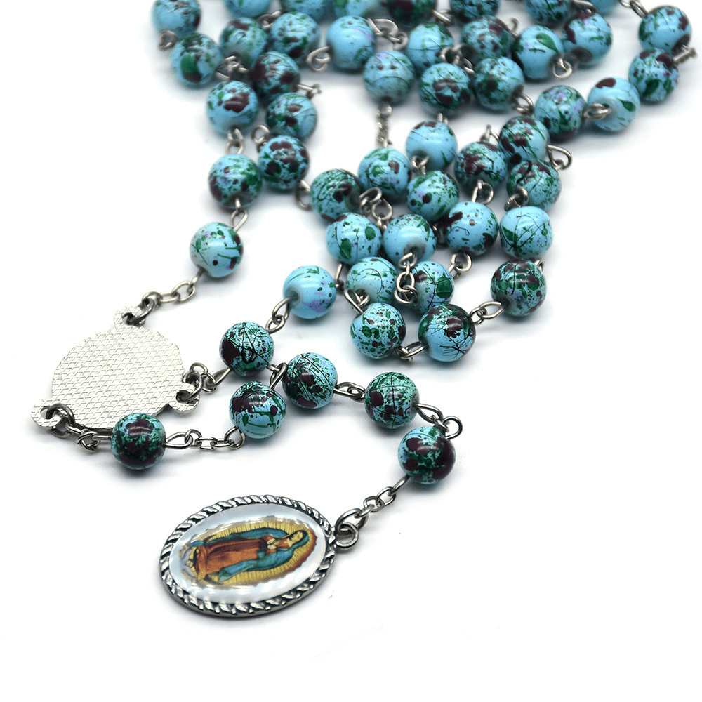 Our Lady Of Guadalupe Blue Glass Beads Rosary