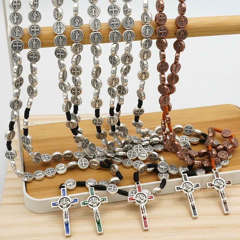 Christiandiscipleshop St. Benedict Alloy Hand-woven Rosary with Crucifix