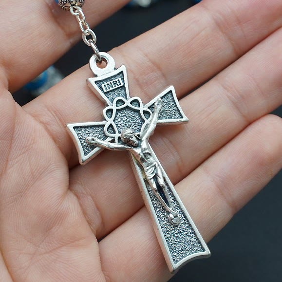 Christianartworkshop Blue Turquoise Christ Prayer Rosary with Mary & Baby Jesus Medal