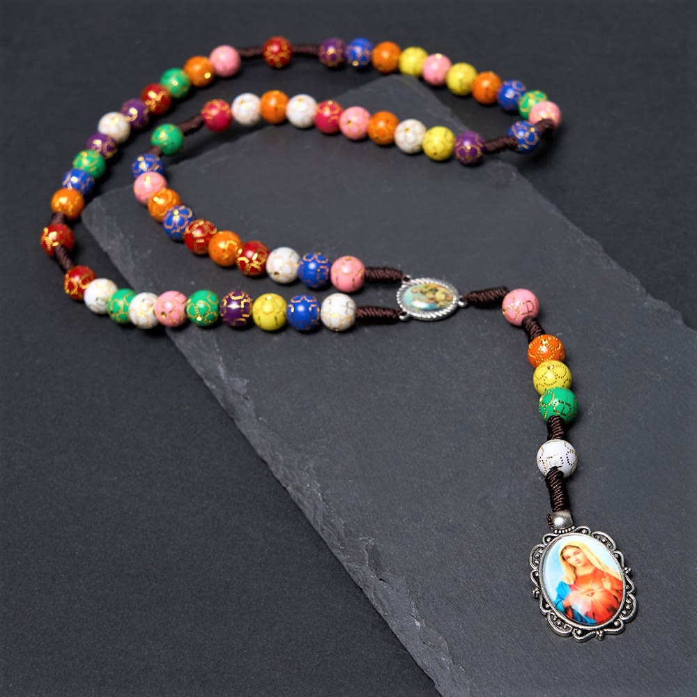 Christiandiscipleshop Our Lady of Mercy & Crucifix of 8 mm Round Multicolor Acrylic Nylon Cord Rosary