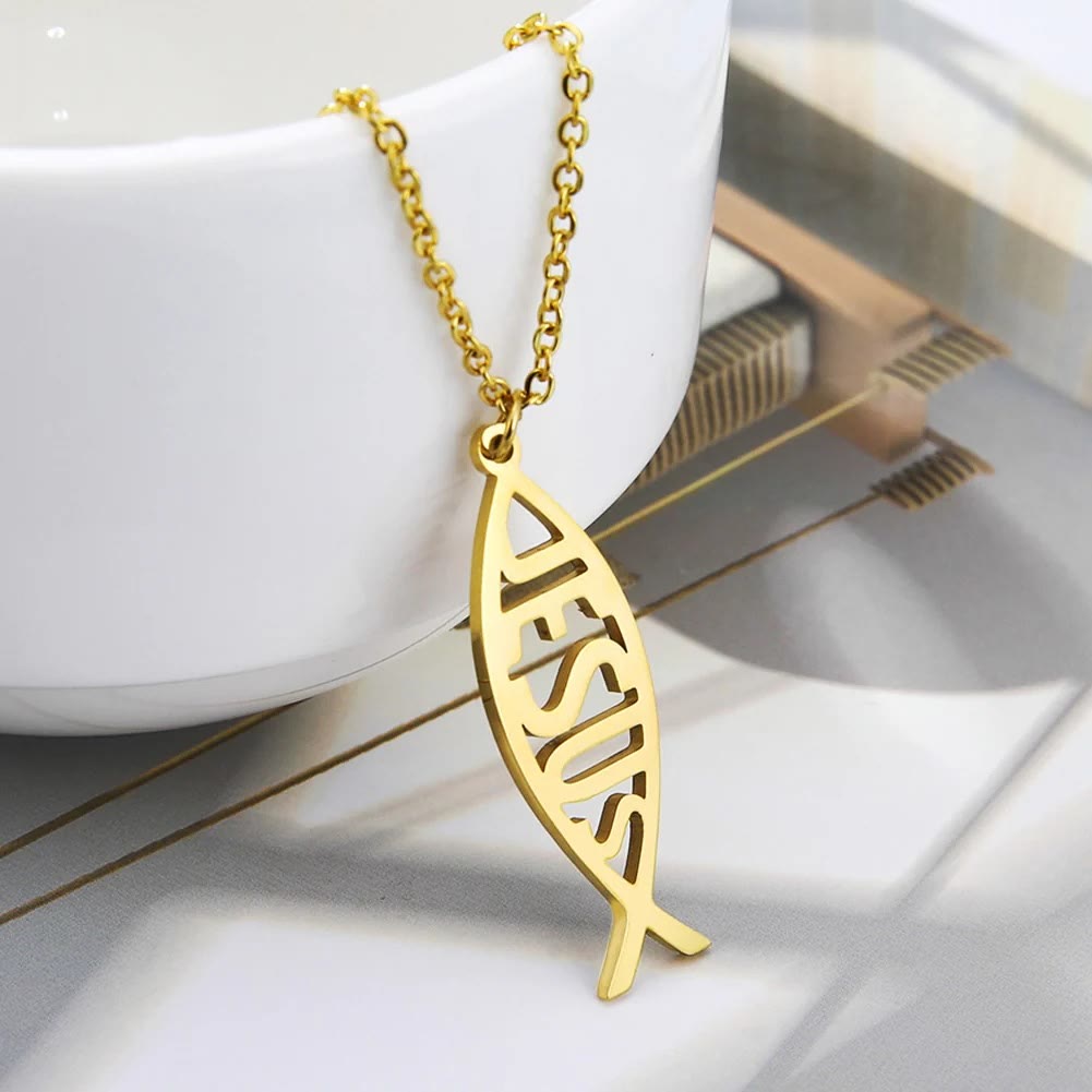 Christianartworkshop Chain Jesus Fish Shape Necklace