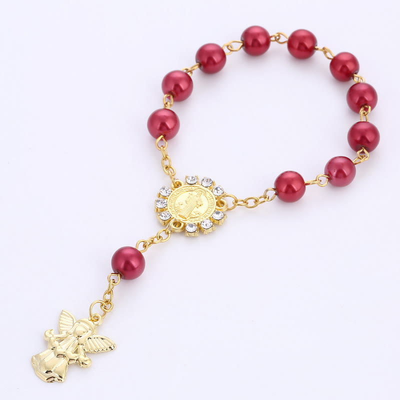 8mm Golden Angel Charm Jesus Rosary Bracelet