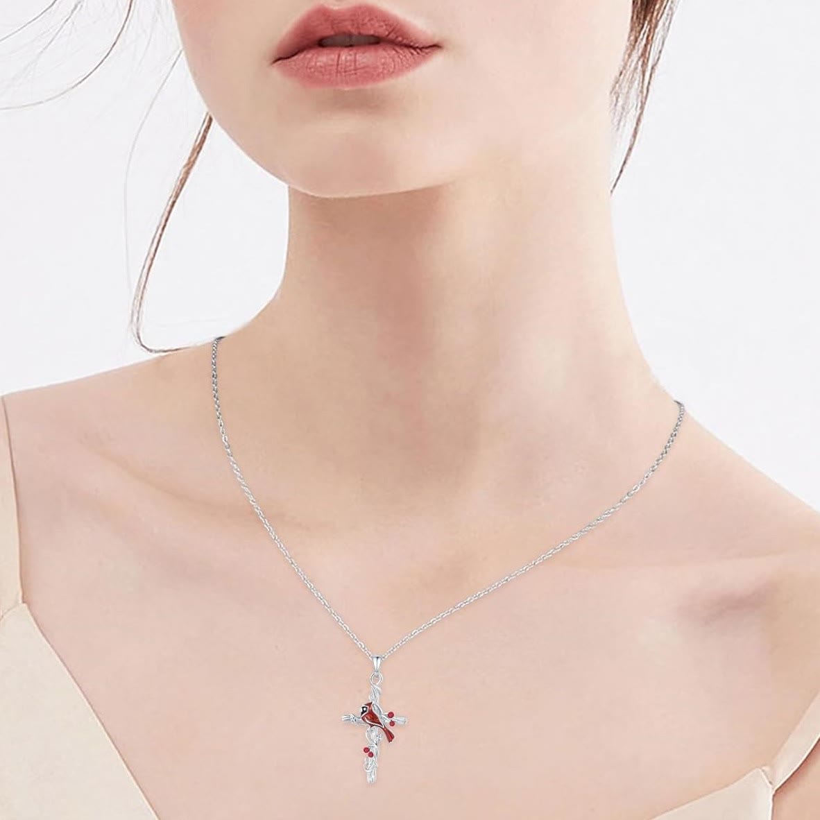 Christiandiscipleshop Crafted Cardinal Necklace Cross Pendant Red Bird Necklace