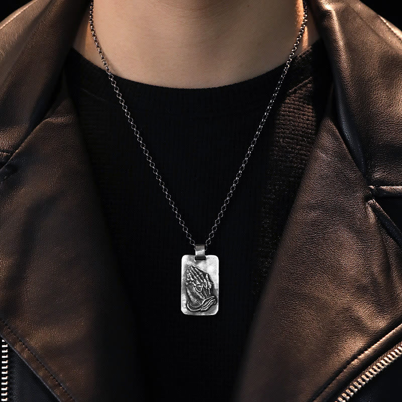 Christiandiscipleshop Retro Pray Hands Silver Medal Faith Necklace
