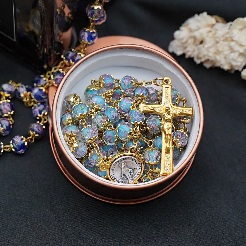 christiandiscipleshop Virgin Mary Glazed Multi-color Crystal Rosary