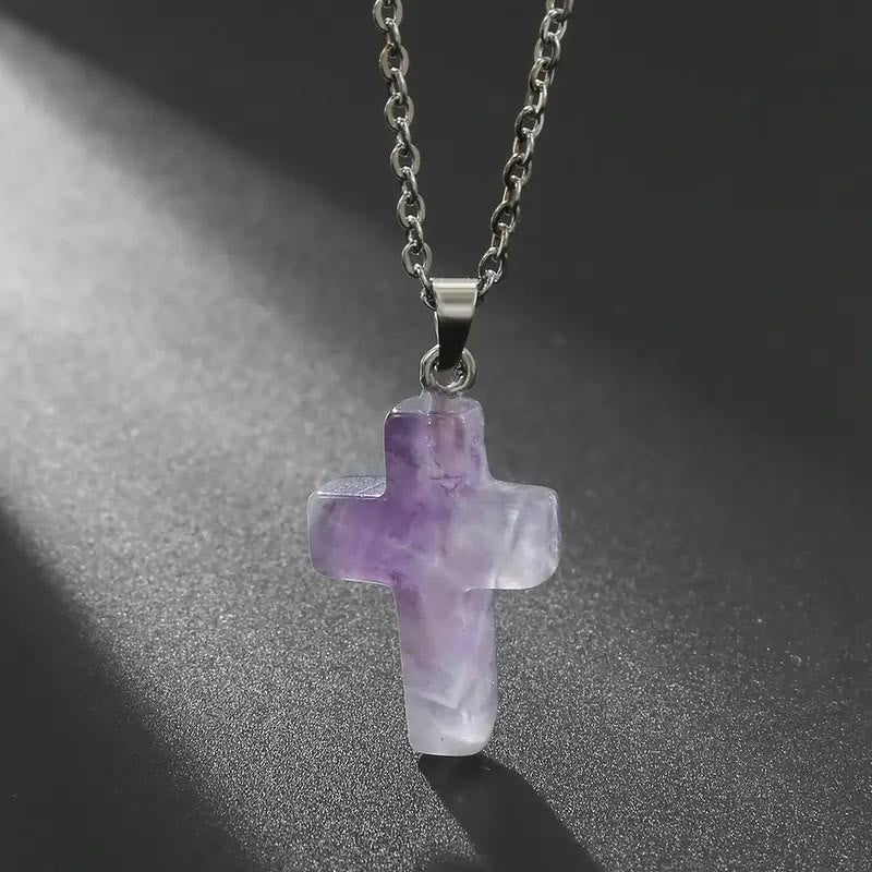 Christiandiscipleshop Natural Stone Cross Gemstone Pendant Necklace