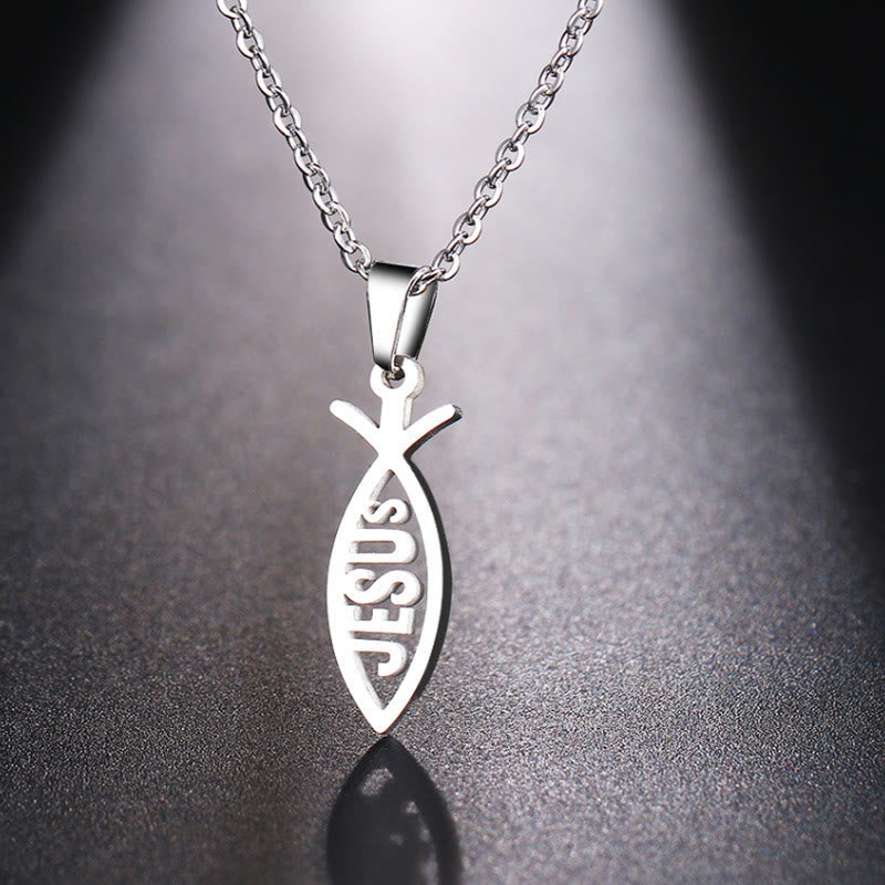 Christianartworkshop Chain Jesus Fish Shape Necklace