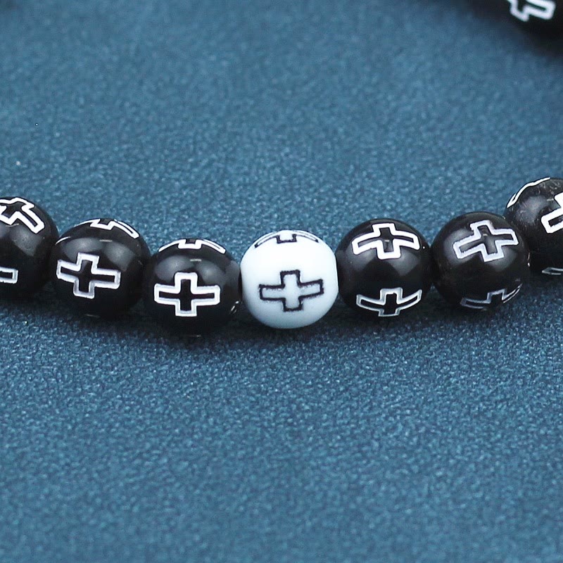 Christiandiscipleshop Cross Printed Black & White Bead Bracelet