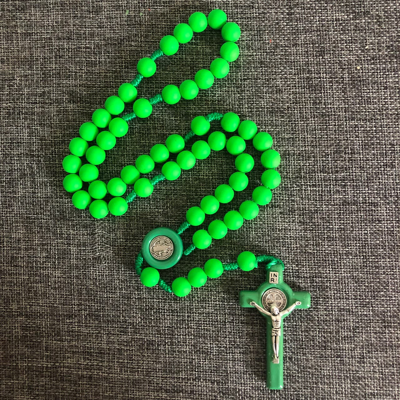 Christiandiscipleshop St. Benedict Medal & Crucifix of 10 mm Round Multicolor Fluorescence Acrylic Nylon Cord Rosary
