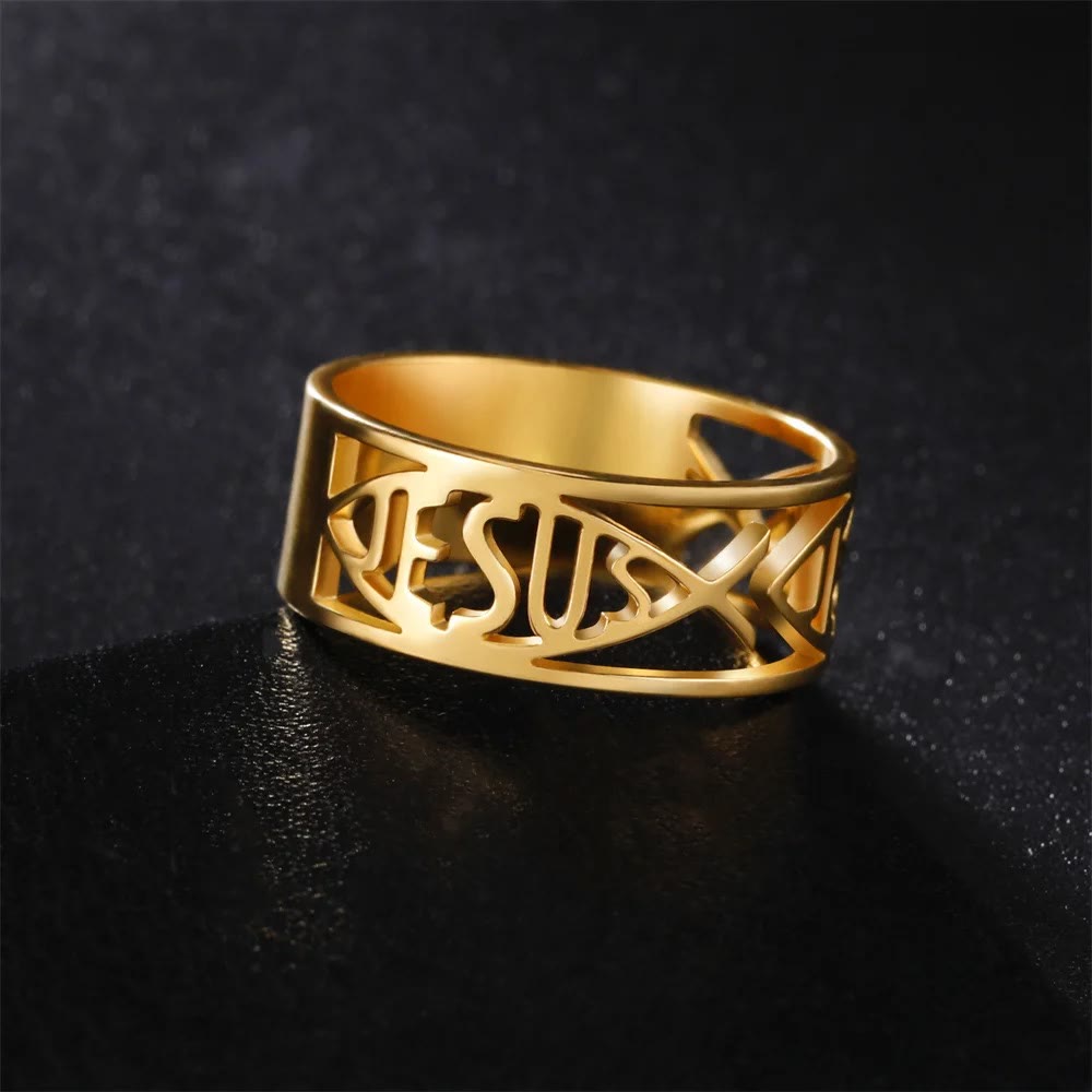 christiandiscipleshop Jesus Fish Skeleton Titanium Religion Ring