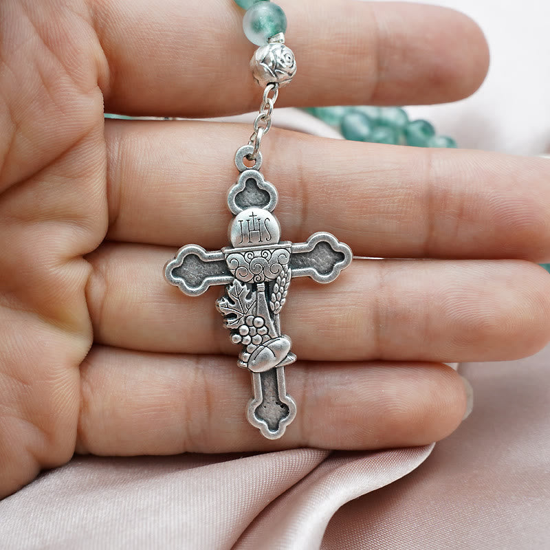 Christianartworkshop Aqua Green Chalcedony Crystal Prayers Blessing Rosary